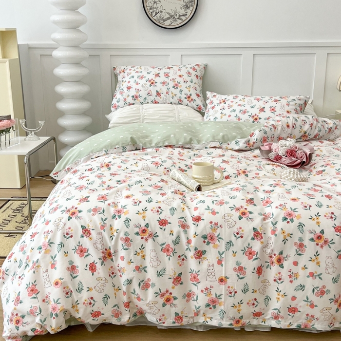 91家纺网 家纺一手货源 找家纺 昔可家纺2022新款梦幻花园系列全棉四件套 爱丽丝兔