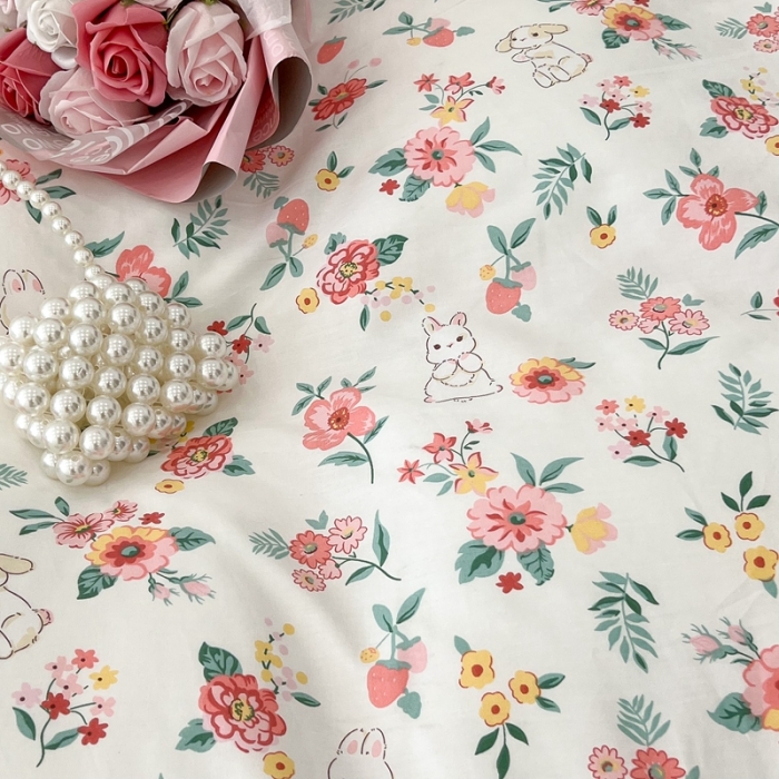 91家纺网 家纺一手货源 找家纺 昔可家纺2022新款梦幻花园系列全棉四件套 爱丽丝兔