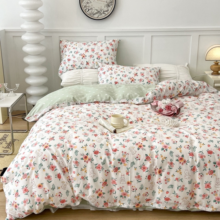 91家纺网 家纺一手货源 找家纺 昔可家纺2022新款梦幻花园系列全棉四件套 爱丽丝兔