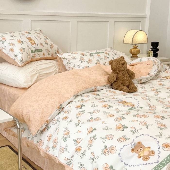 91家纺网 家纺一手货源 找家纺 昔可家纺2022新款梦幻花园系列全棉四件套 彼德熊