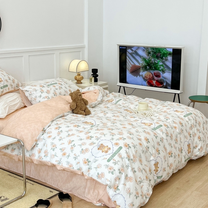 91家纺网 家纺一手货源 找家纺 昔可家纺2022新款梦幻花园系列全棉四件套 彼德熊