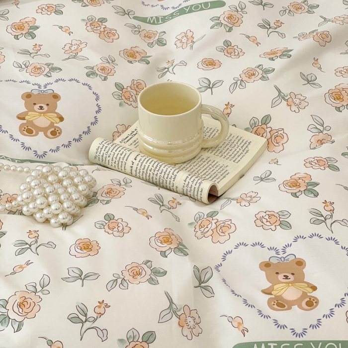 91家纺网 家纺一手货源 找家纺 昔可家纺2022新款梦幻花园系列全棉四件套 彼德熊