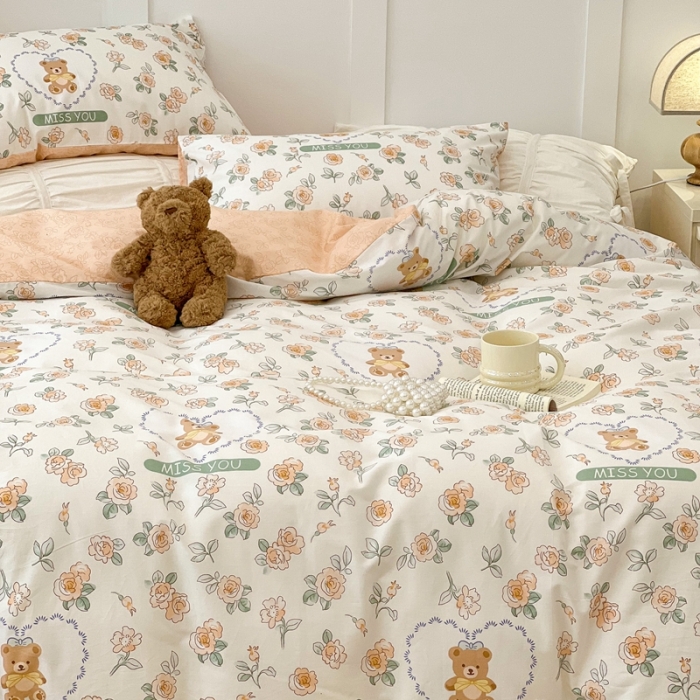 91家纺网 家纺一手货源 找家纺 昔可家纺2022新款梦幻花园系列全棉四件套 彼德熊