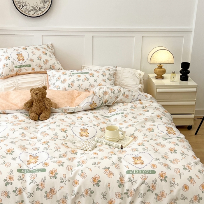 91家纺网 家纺一手货源 找家纺 昔可家纺2022新款梦幻花园系列全棉四件套 彼德熊