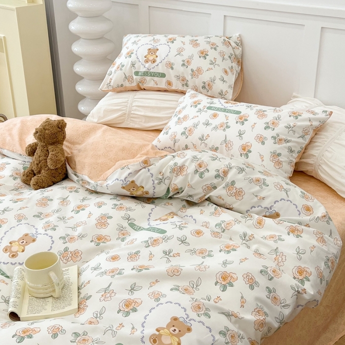 91家纺网 家纺一手货源 找家纺 昔可家纺2022新款梦幻花园系列全棉四件套 彼德熊