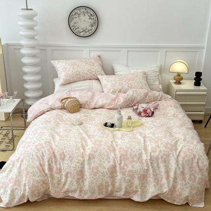 昔可家纺2022新款梦幻花园系列全棉四件套 春日小粉花