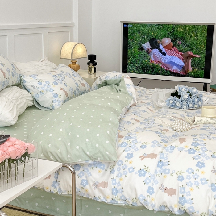 91家纺网 家纺一手货源 找家纺 昔可家纺2022新款梦幻花园系列全棉四件套 朵拉兔