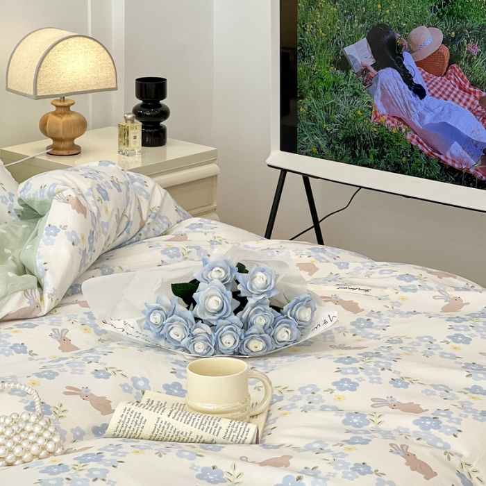 91家纺网 家纺一手货源 找家纺 昔可家纺2022新款梦幻花园系列全棉四件套 朵拉兔