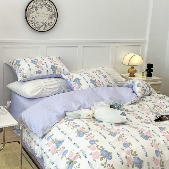 91家纺网 家纺一手货源 找家纺 昔可家纺2022新款梦幻花园系列全棉四件套 梨花少女