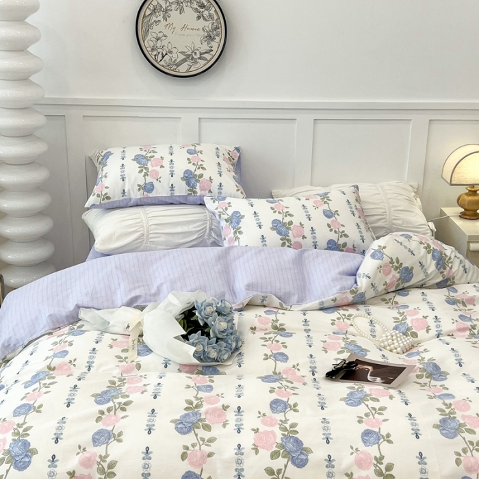 91家纺网 家纺一手货源 找家纺 昔可家纺2022新款梦幻花园系列全棉四件套 梨花少女