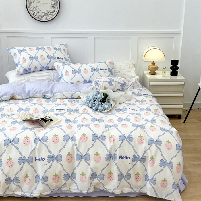 91家纺网 家纺一手货源 找家纺 昔可家纺2022新款梦幻花园系列全棉四件套 少女心蝴蝶结