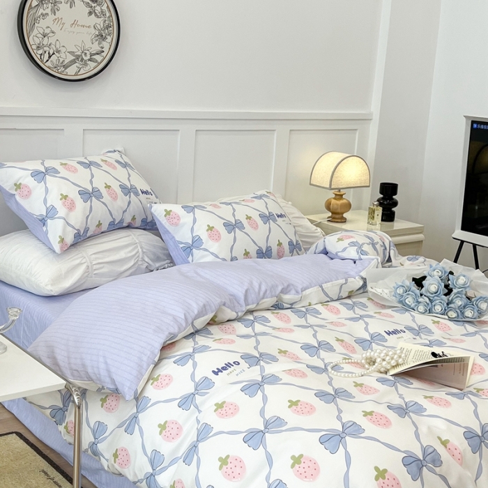 91家纺网 家纺一手货源 找家纺 昔可家纺2022新款梦幻花园系列全棉四件套 少女心蝴蝶结