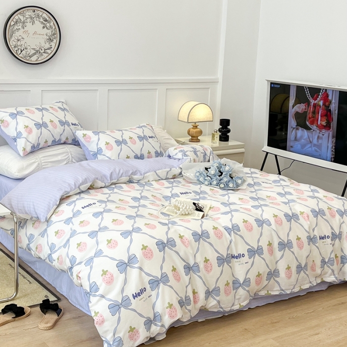 91家纺网 家纺一手货源 找家纺 昔可家纺2022新款梦幻花园系列全棉四件套 少女心蝴蝶结