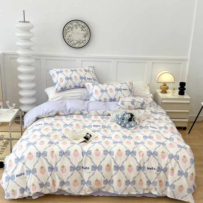 91家纺网 家纺一手货源 找家纺 昔可家纺2022新款梦幻花园系列全棉四件套 少女心蝴蝶结