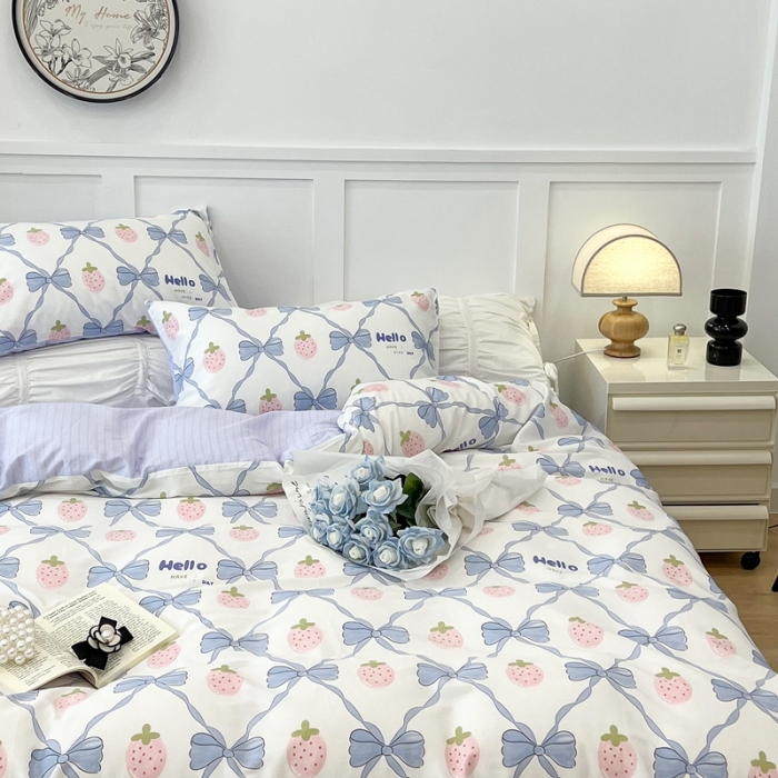 91家纺网 家纺一手货源 找家纺 昔可家纺2022新款梦幻花园系列全棉四件套 少女心蝴蝶结