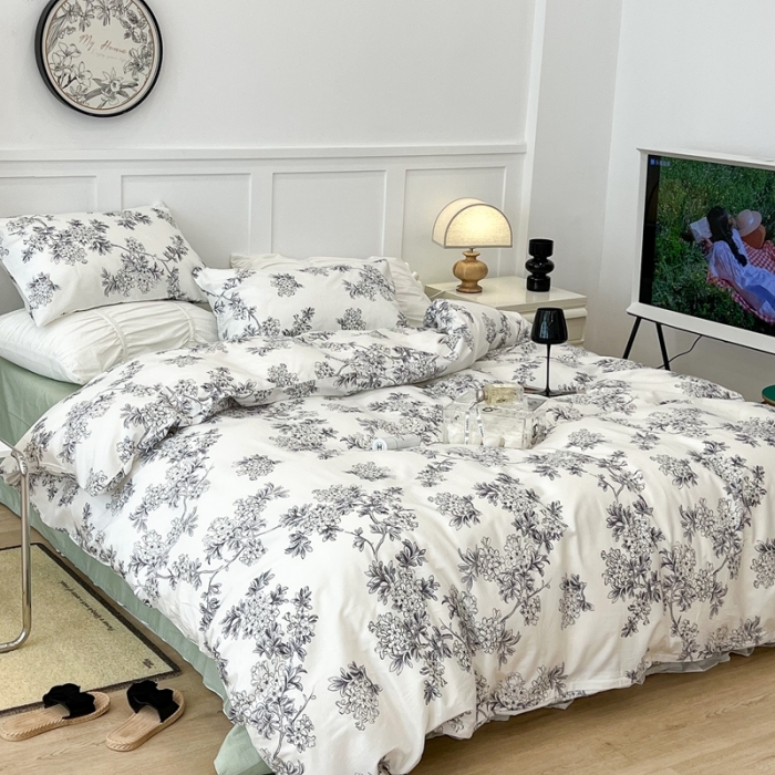 91家纺网 家纺一手货源 找家纺 昔可家纺2022新款梦幻花园系列全棉四件套 夏日花园