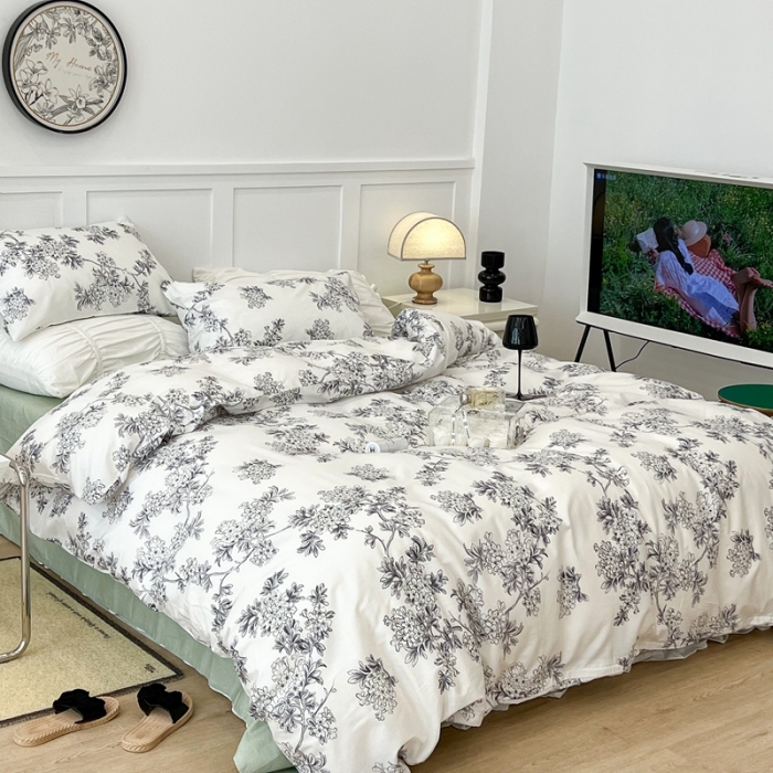 91家纺网 家纺一手货源 找家纺 昔可家纺2022新款梦幻花园系列全棉四件套 夏日花园