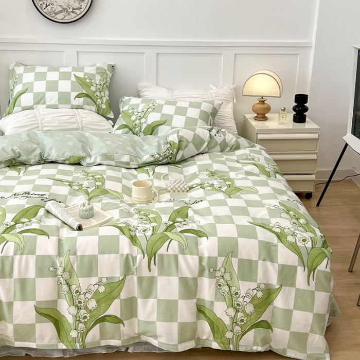 91家纺网 家纺一手货源 找家纺 昔可家纺2022新款梦幻花园系列全棉四件套 夏日铃兰