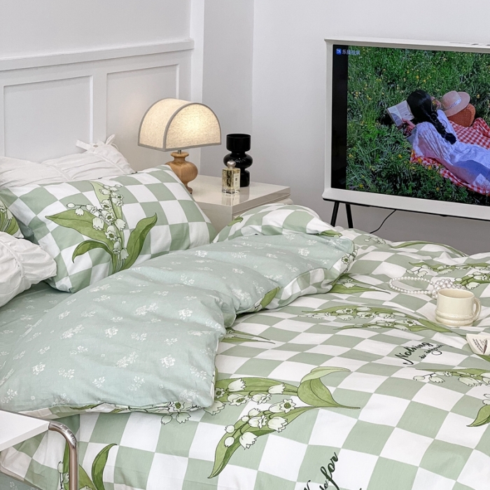 91家纺网 家纺一手货源 找家纺 昔可家纺2022新款梦幻花园系列全棉四件套 夏日铃兰