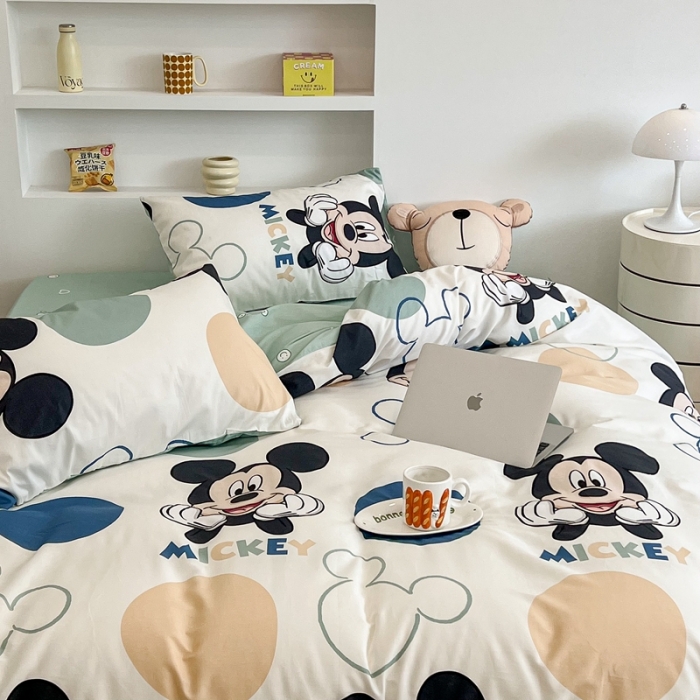 91家纺网 家纺一手货源 找家纺 昔可家纺2022新款迪士尼全棉四件套 波点米奇