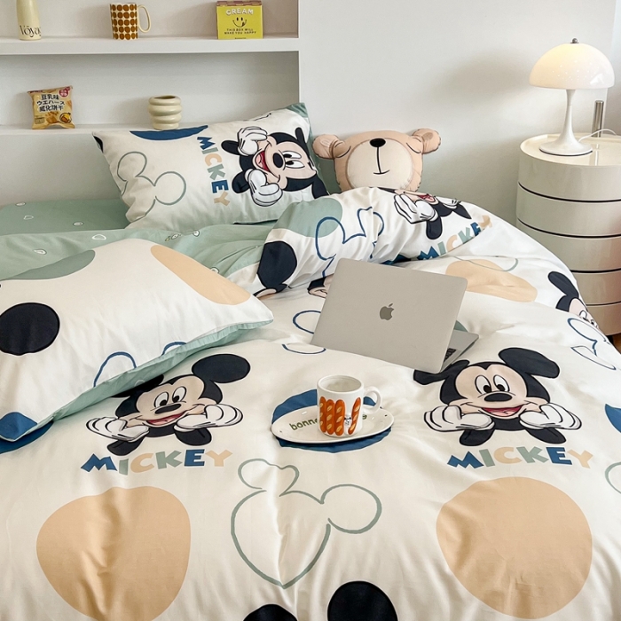 91家纺网 家纺一手货源 找家纺 昔可家纺2022新款迪士尼全棉四件套 波点米奇