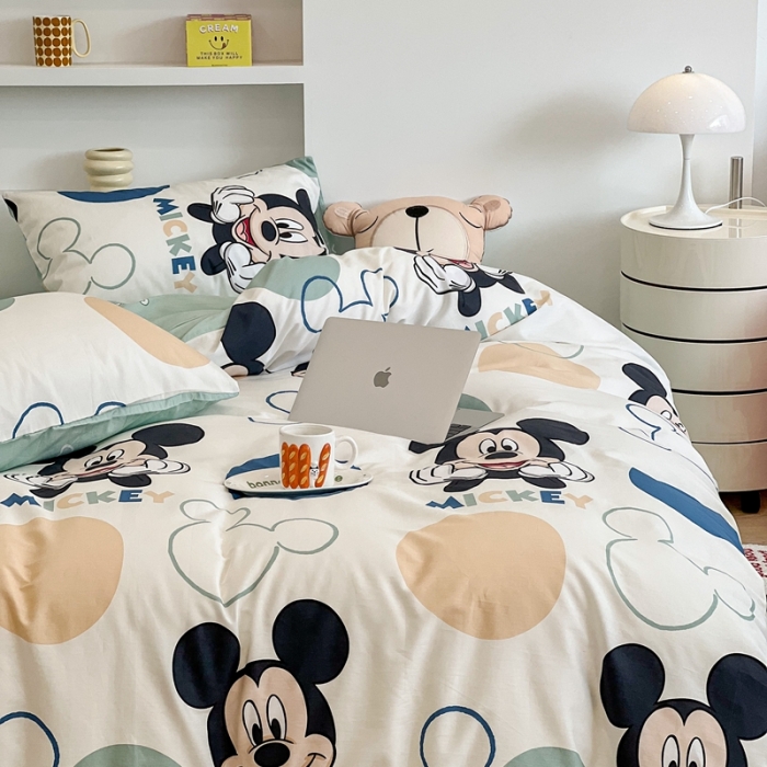 91家纺网 家纺一手货源 找家纺 昔可家纺2022新款迪士尼全棉四件套 波点米奇