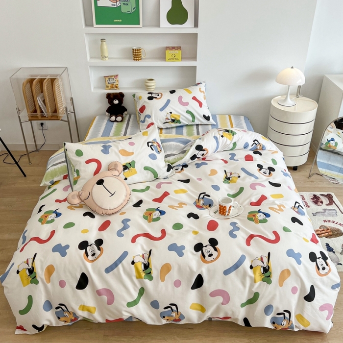 91家纺网 家纺一手货源 找家纺 昔可家纺2022新款迪士尼全棉四件套 彩色斑点米奇