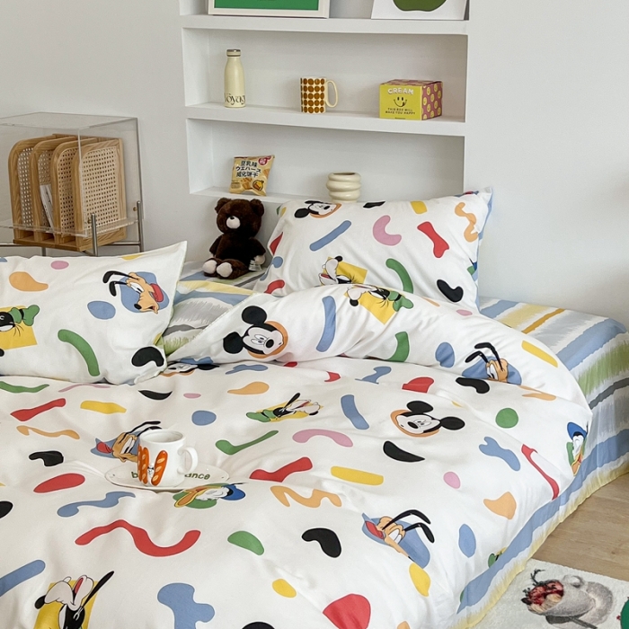 91家纺网 家纺一手货源 找家纺 昔可家纺2022新款迪士尼全棉四件套 彩色斑点米奇