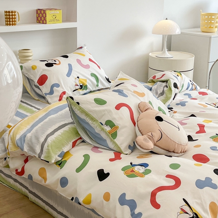 91家纺网 家纺一手货源 找家纺 昔可家纺2022新款迪士尼全棉四件套 彩色斑点米奇