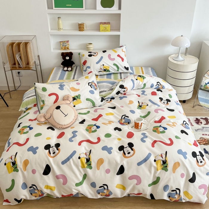 91家纺网 家纺一手货源 找家纺 昔可家纺2022新款迪士尼全棉四件套 彩色斑点米奇