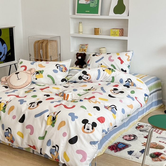 91家纺网 家纺一手货源 找家纺 昔可家纺2022新款迪士尼全棉四件套 彩色斑点米奇