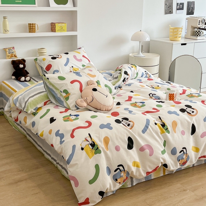 91家纺网 家纺一手货源 找家纺 昔可家纺2022新款迪士尼全棉四件套 彩色斑点米奇