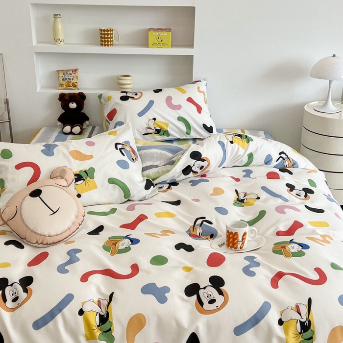 91家纺网 家纺一手货源 找家纺 昔可家纺2022新款迪士尼全棉四件套 彩色斑点米奇