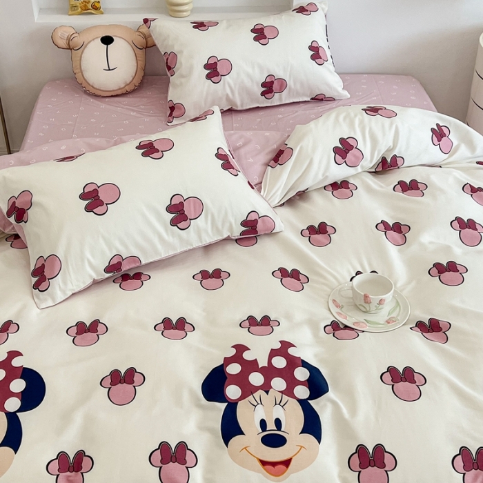 91家纺网 家纺一手货源 找家纺 昔可家纺2022新款迪士尼全棉四件套 粉色蝴蝶结米妮