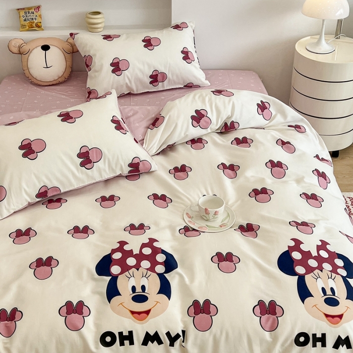 91家纺网 家纺一手货源 找家纺 昔可家纺2022新款迪士尼全棉四件套 粉色蝴蝶结米妮