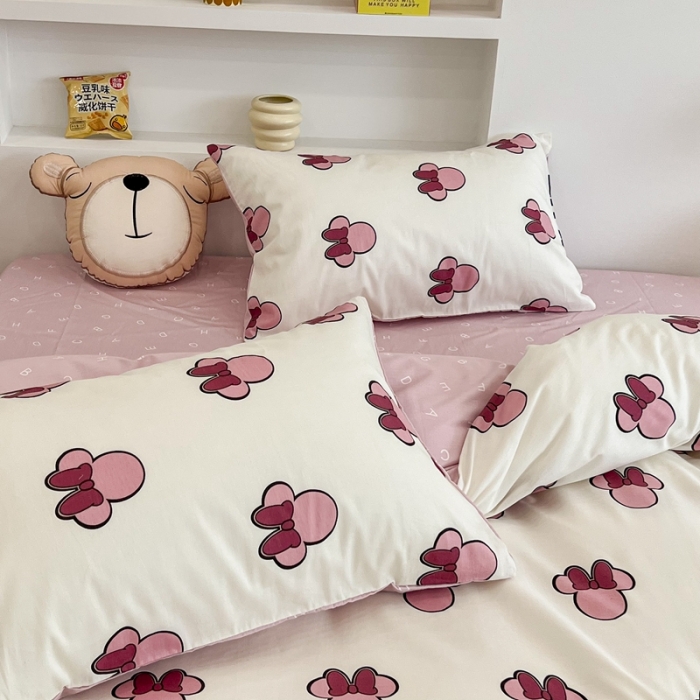 91家纺网 家纺一手货源 找家纺 昔可家纺2022新款迪士尼全棉四件套 粉色蝴蝶结米妮