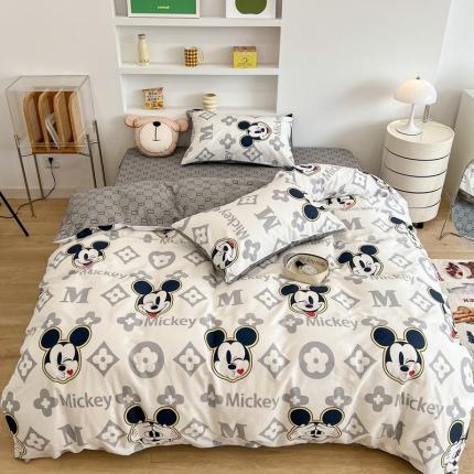 昔可家纺2022新款迪士尼全棉四件套 灰色米奇