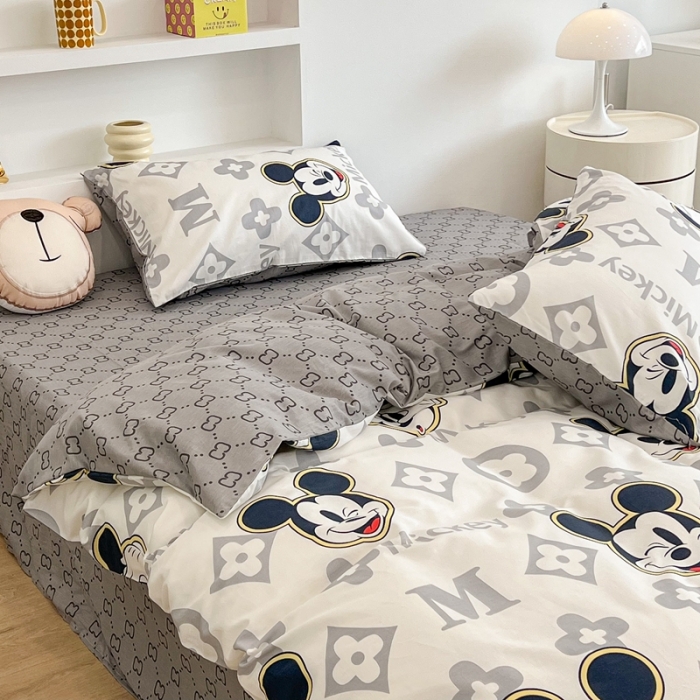 91家纺网 家纺一手货源 找家纺 昔可家纺2022新款迪士尼全棉四件套 灰色米奇