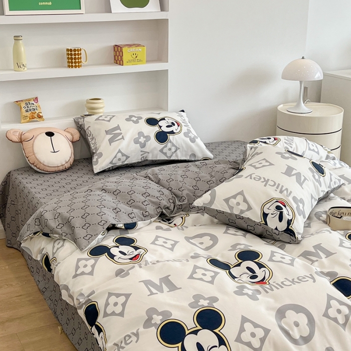 91家纺网 家纺一手货源 找家纺 昔可家纺2022新款迪士尼全棉四件套 灰色米奇