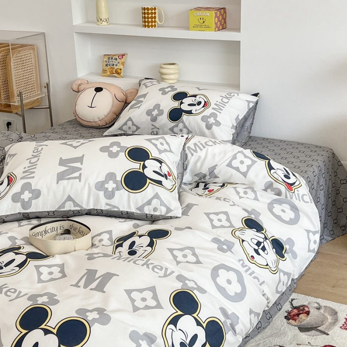 91家纺网 家纺一手货源 找家纺 昔可家纺2022新款迪士尼全棉四件套 灰色米奇