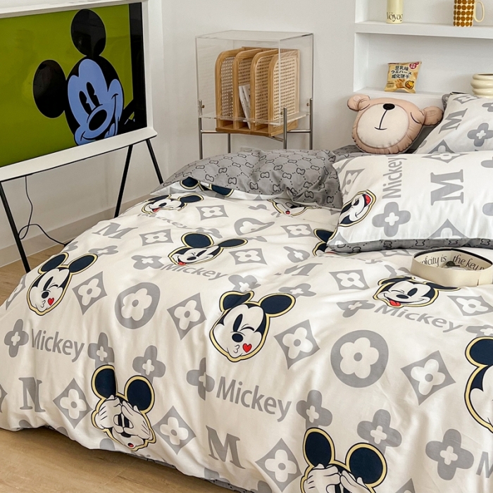 91家纺网 家纺一手货源 找家纺 昔可家纺2022新款迪士尼全棉四件套 灰色米奇