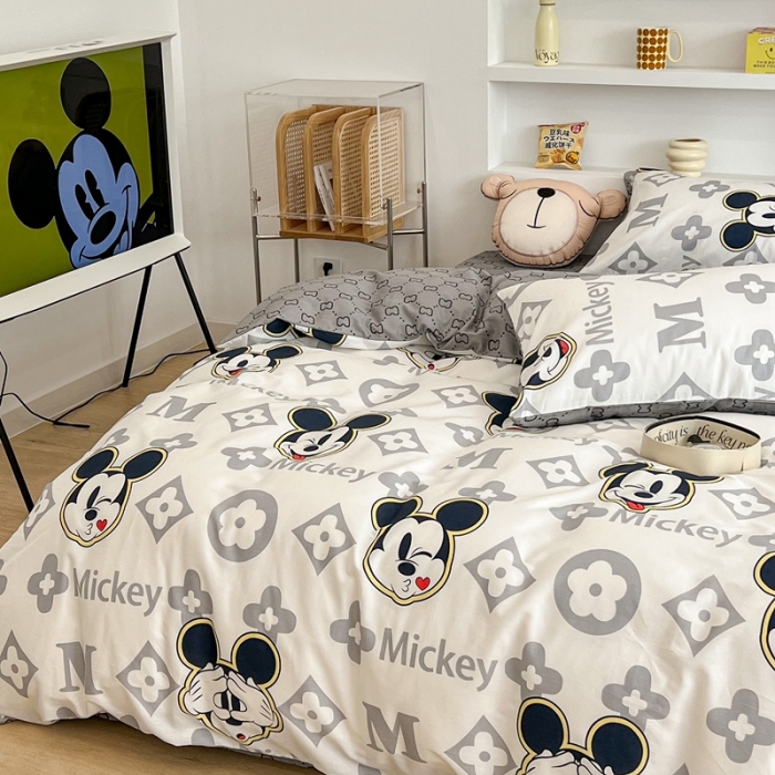 91家纺网 家纺一手货源 找家纺 昔可家纺2022新款迪士尼全棉四件套 灰色米奇