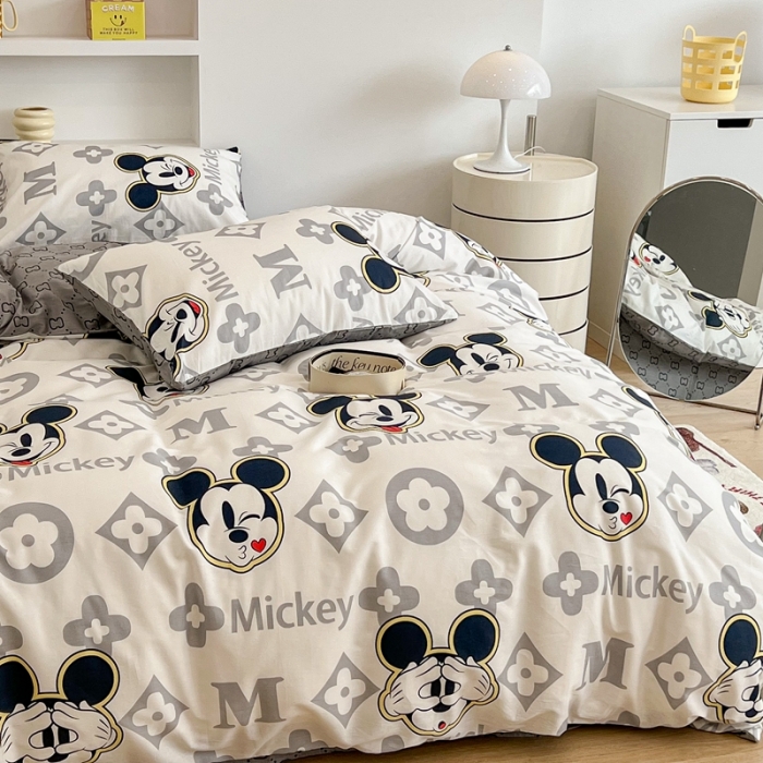 91家纺网 家纺一手货源 找家纺 昔可家纺2022新款迪士尼全棉四件套 灰色米奇