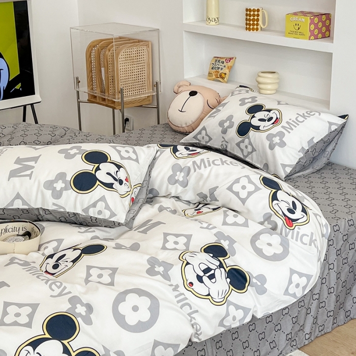 91家纺网 家纺一手货源 找家纺 昔可家纺2022新款迪士尼全棉四件套 灰色米奇