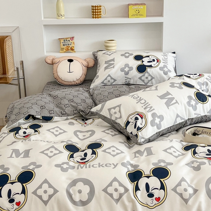 91家纺网 家纺一手货源 找家纺 昔可家纺2022新款迪士尼全棉四件套 灰色米奇