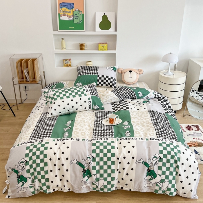 91家纺网 家纺一手货源 找家纺 昔可家纺2022新款迪士尼全棉四件套 绿棋盘唐老鸭