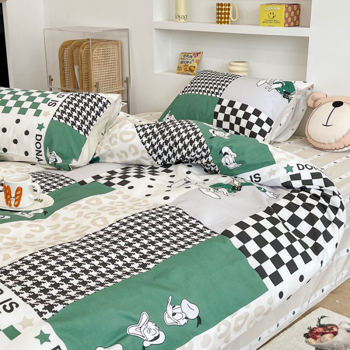 91家纺网 家纺一手货源 找家纺 昔可家纺2022新款迪士尼全棉四件套 绿棋盘唐老鸭