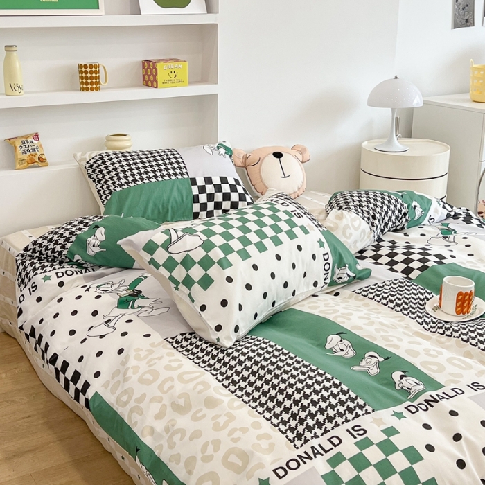 91家纺网 家纺一手货源 找家纺 昔可家纺2022新款迪士尼全棉四件套 绿棋盘唐老鸭