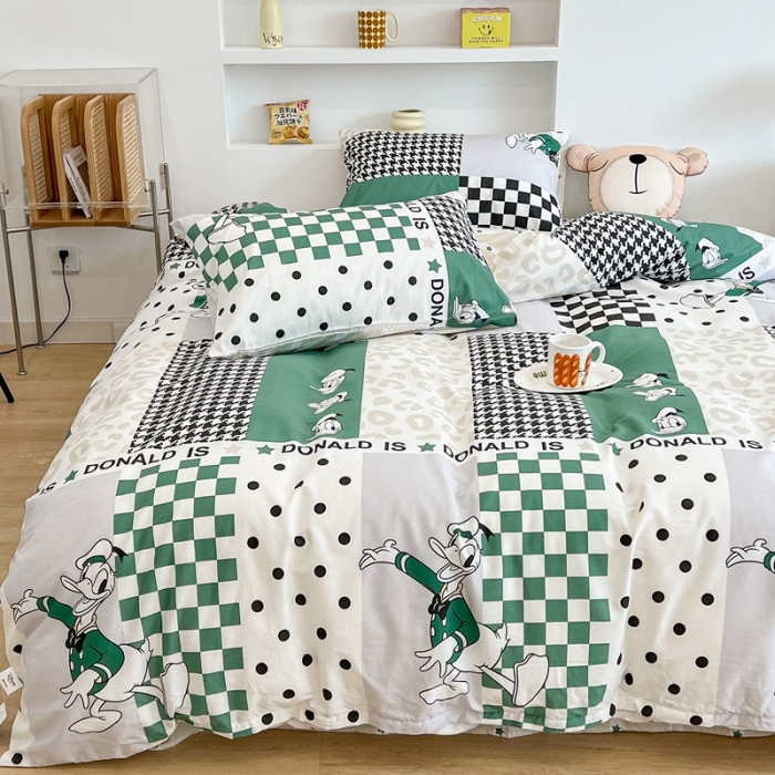91家纺网 家纺一手货源 找家纺 昔可家纺2022新款迪士尼全棉四件套 绿棋盘唐老鸭