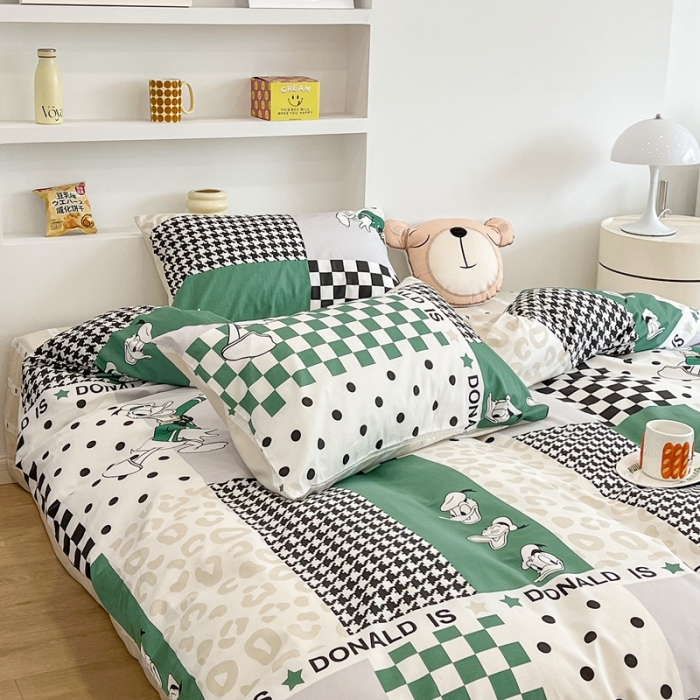 91家纺网 家纺一手货源 找家纺 昔可家纺2022新款迪士尼全棉四件套 绿棋盘唐老鸭